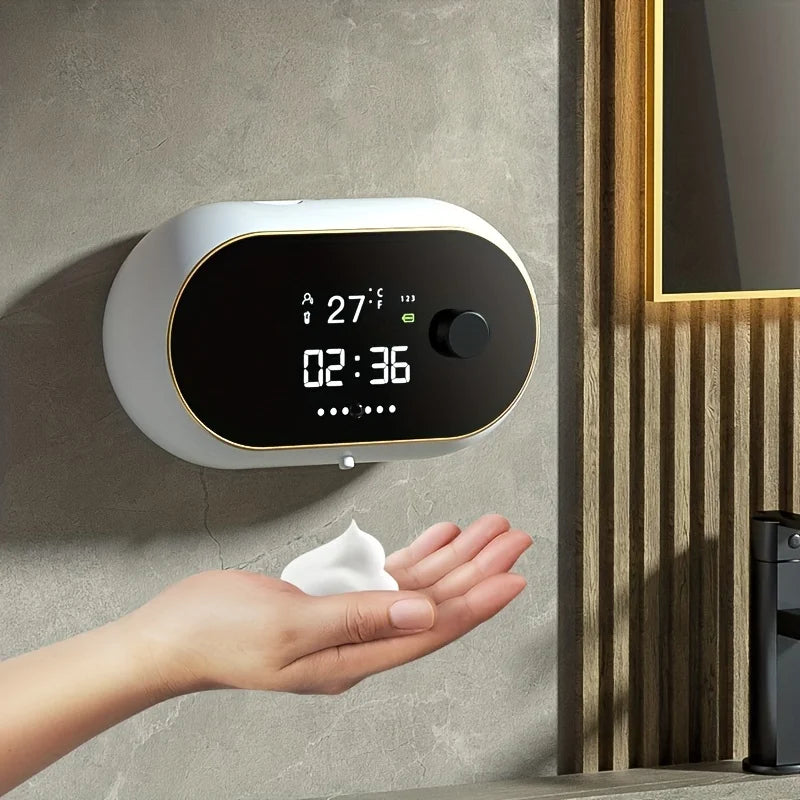 1pc Wall-mounted Automatic Soap Dispenser Large Capacity Touchless Rechargeable Sensor Soap Dispenser with LED Screen, Smart Ele