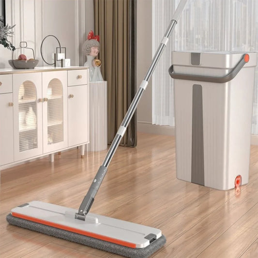 Mop and Bucket with Wringer Set Large Flat Floor Mop and Bucket Wet and Dry Use with 360° Rotatable Mop Head for Cleaning